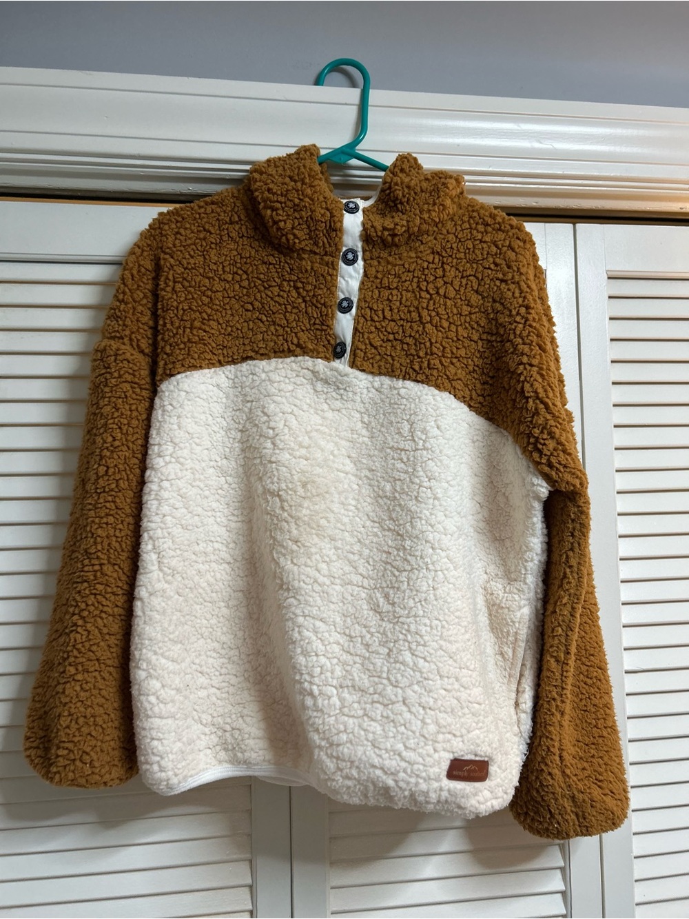Simply Southern Two-Tone Sherpa Pullover Jacket - mustard & Cream size large